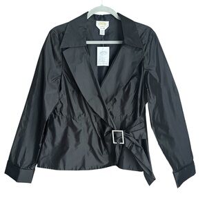 Talbots Women’s Size 16 100% Silk Wrap Blouse Black Belted Cuffed Sleeve Classic